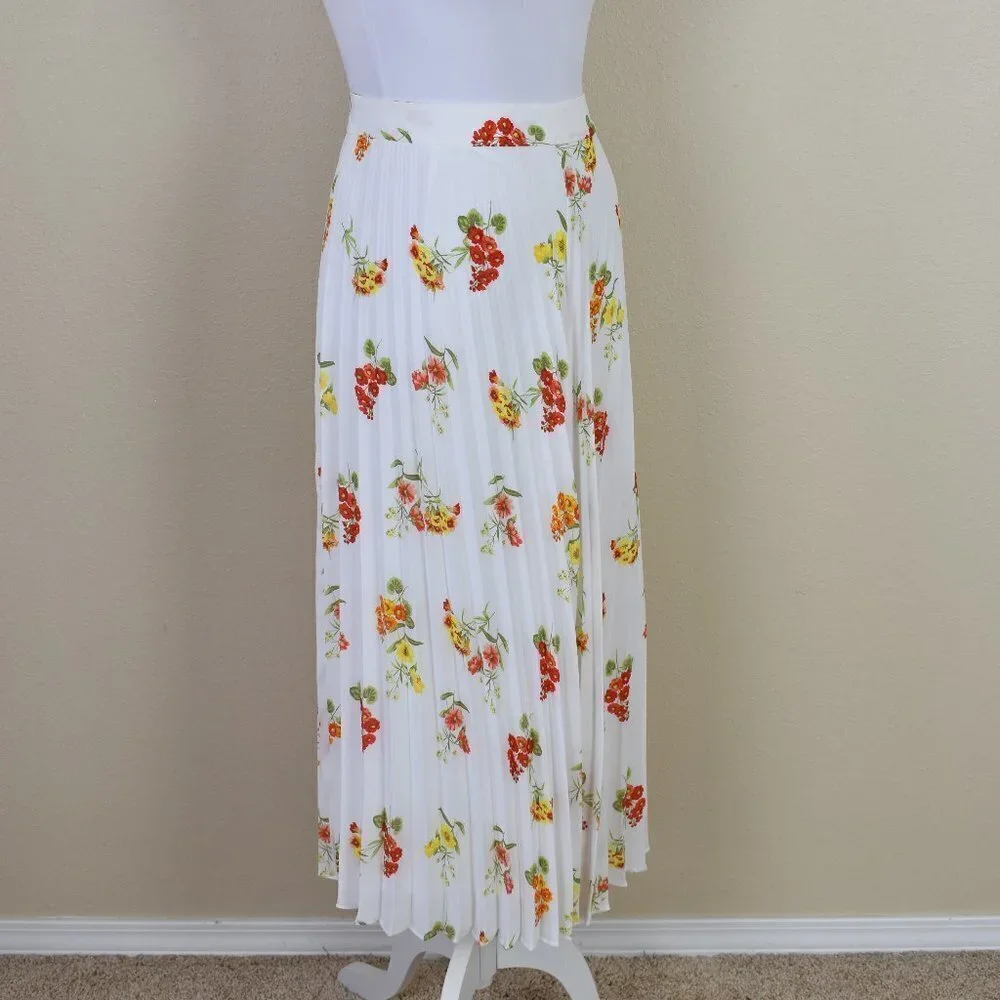 LOFT Pleated Floral Midi Skirt 8 - Picture 5 of 7